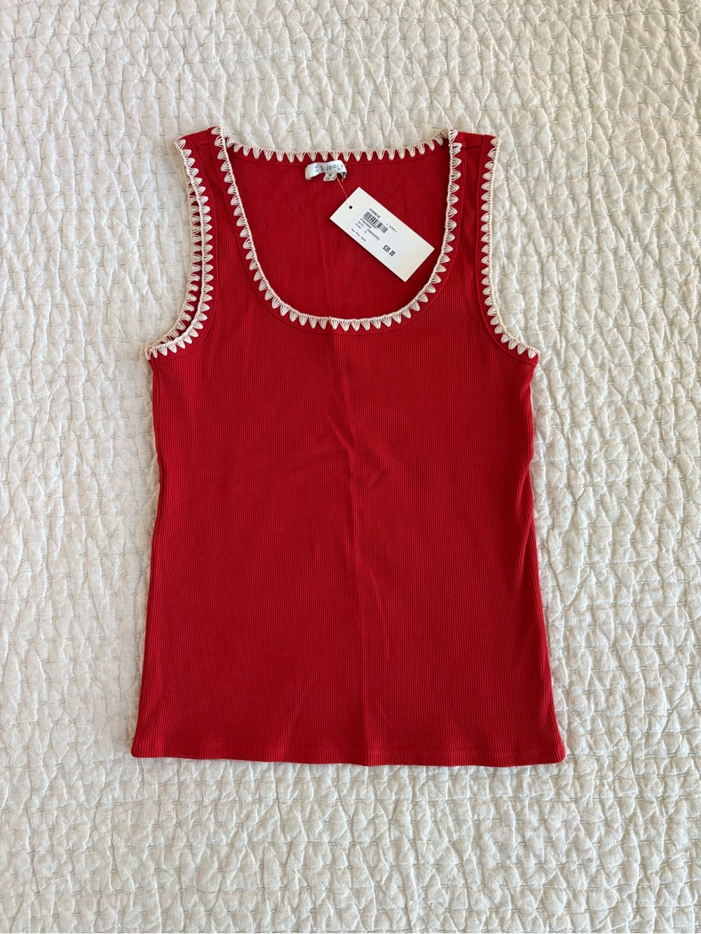 NWT - Z Supply Red Scoop Neck Tank with Cream Scalloped Trim